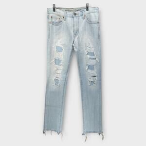 Mens American Eagle Slim Straight Light Wash Distressed Jeans Size 30 x 36